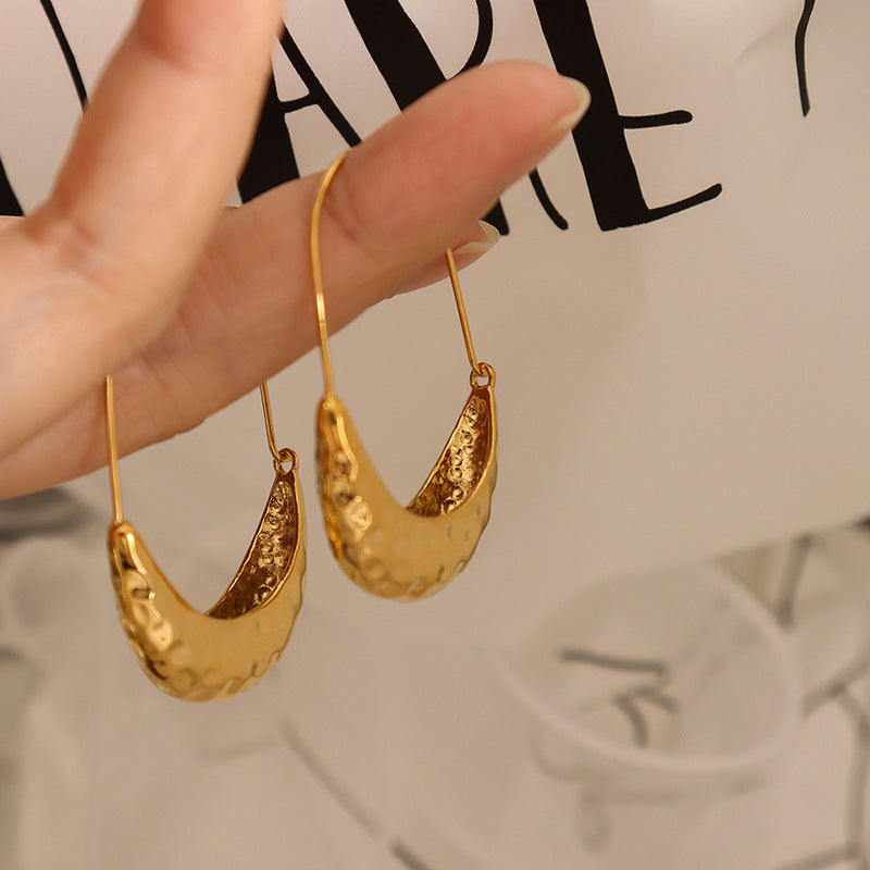 Modern Gold Boat-Shaped Embossed Drop Earrings for Women