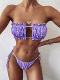 Yellow Ruched Bikini Set with Flirty Frill Trim and Tie Sides - Image 4
