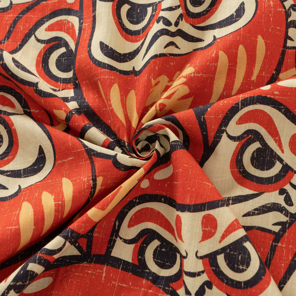 100% Cotton Hawaiian Shirt For Men Japanese Daruma Doll Camp Collar Shirt By Yakima