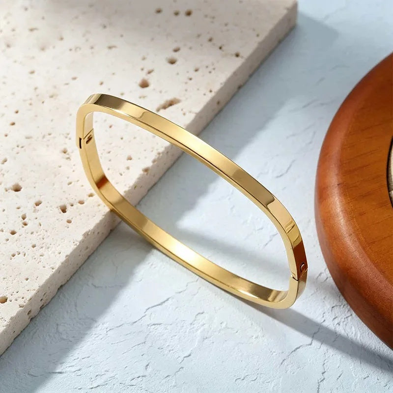 Minimalist Vacuum Plated Stainless Steel Bracelet in Wind Finish
