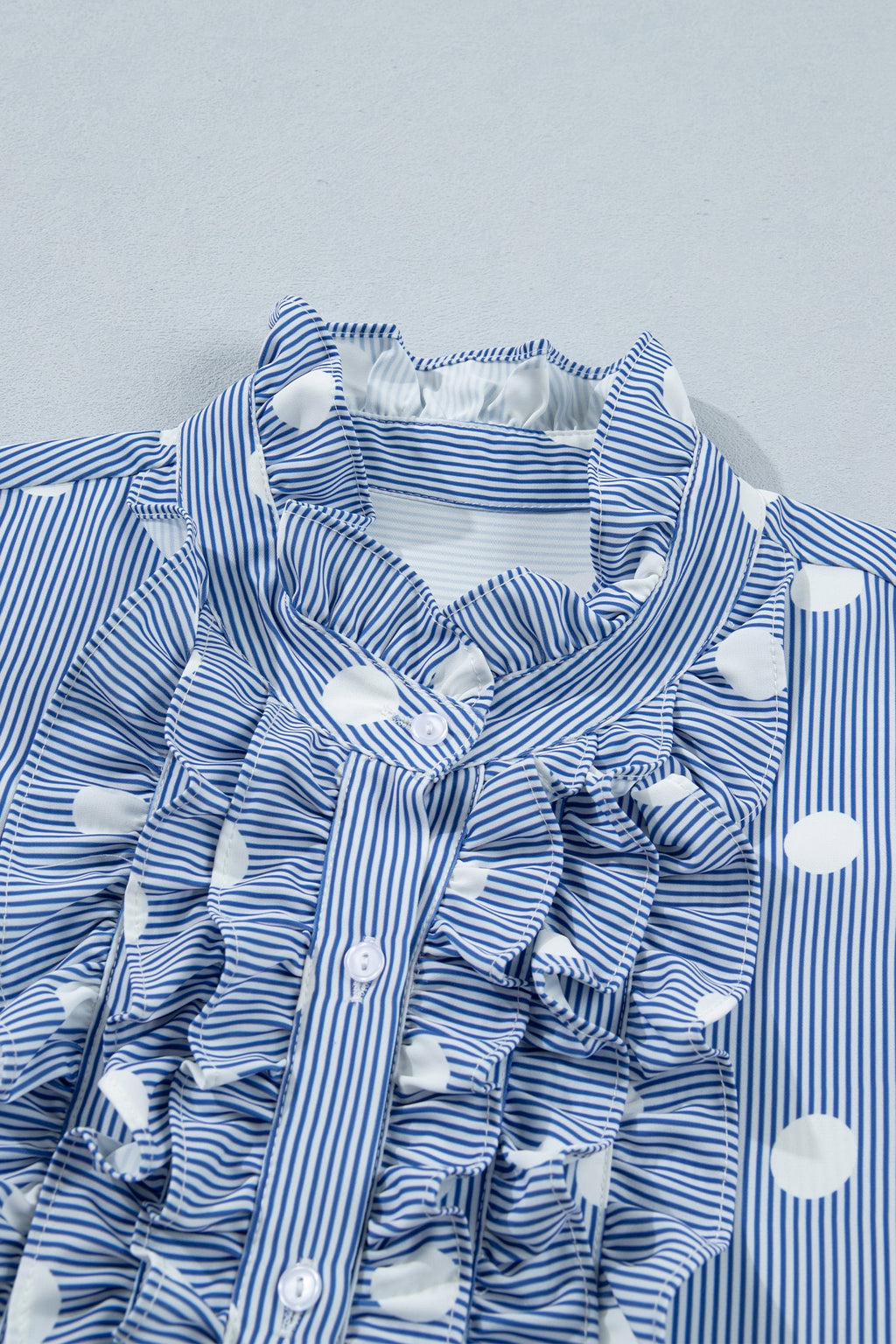 Striped Contrast Polka Dot Ruffle Sleeve Blouse