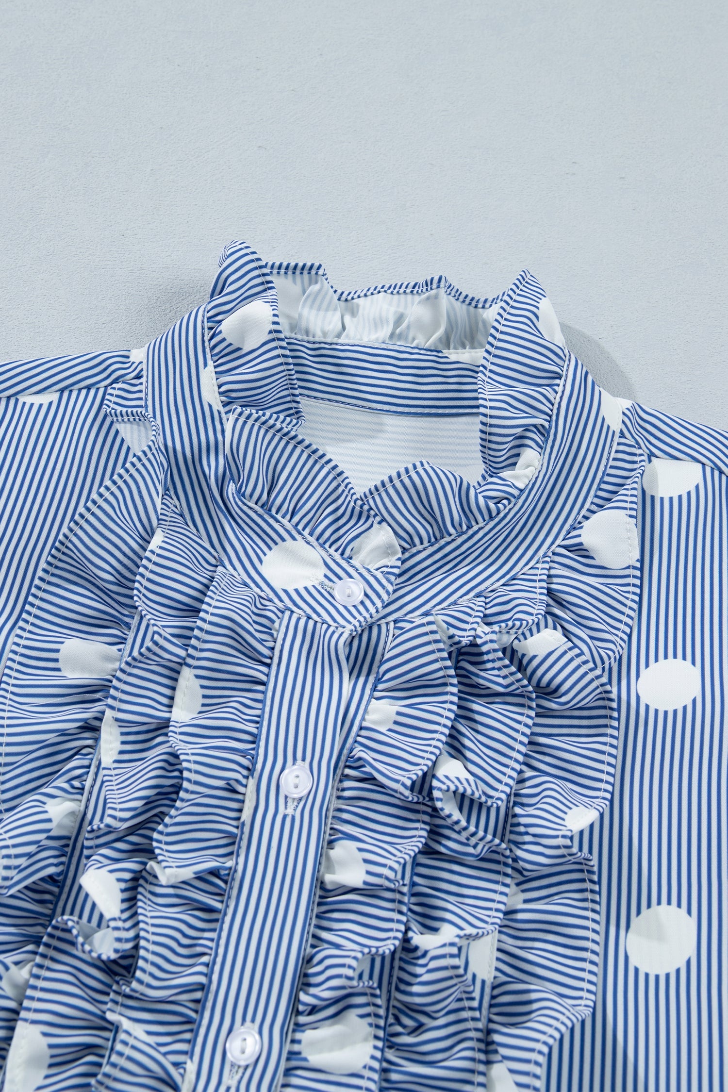 Striped Contrast Polka Dot Ruffle Sleeve Blouse