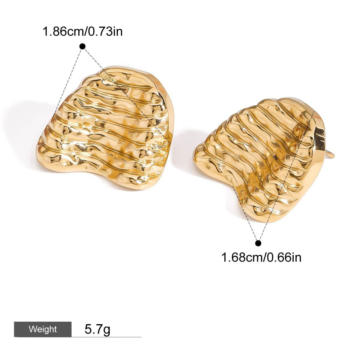 18K gold geometric shape with texture design unique personality earrings