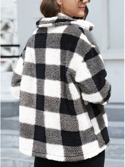 Women's Red Drop Shoulder Fuzzy Button-Up Jacket