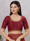 Elegant Dark-Maroon silk embroidered blouse for women