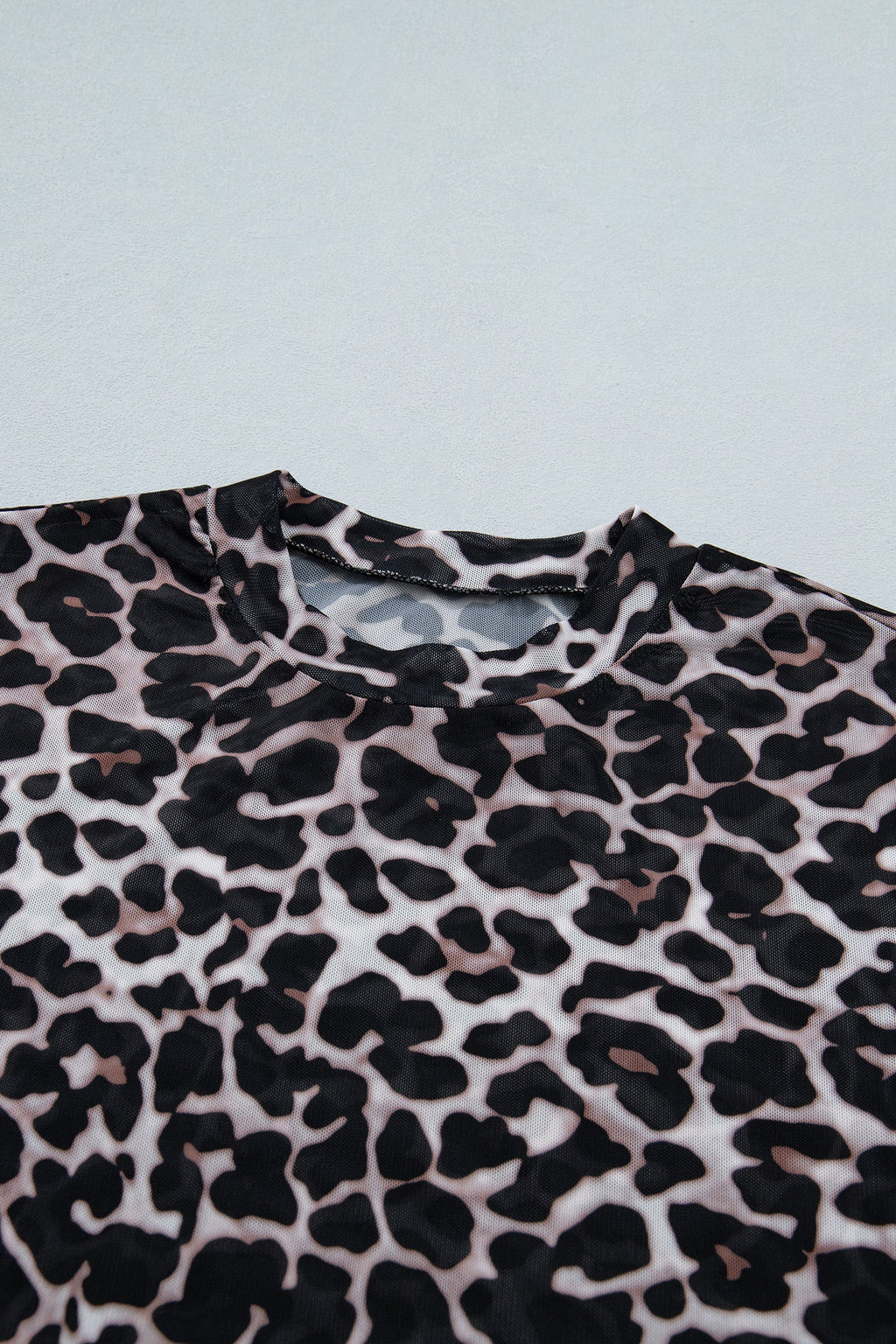 Leopard Print Sheer Mesh Short Sleeve Top - Image 4