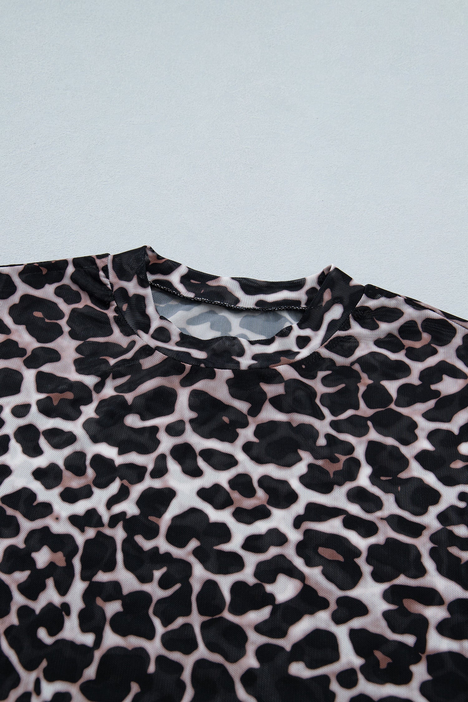 Leopard Print Sheer Mesh Short Sleeve Top - Image 4