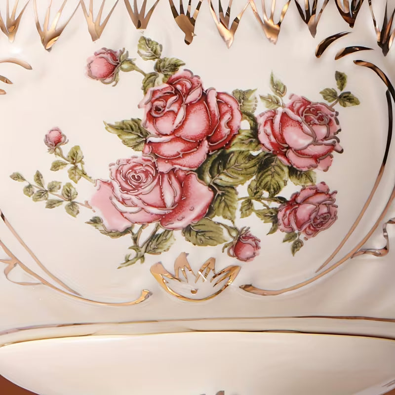 13-Inch Oval Ceramic Fruit Plate with Pedestal Foot Stand