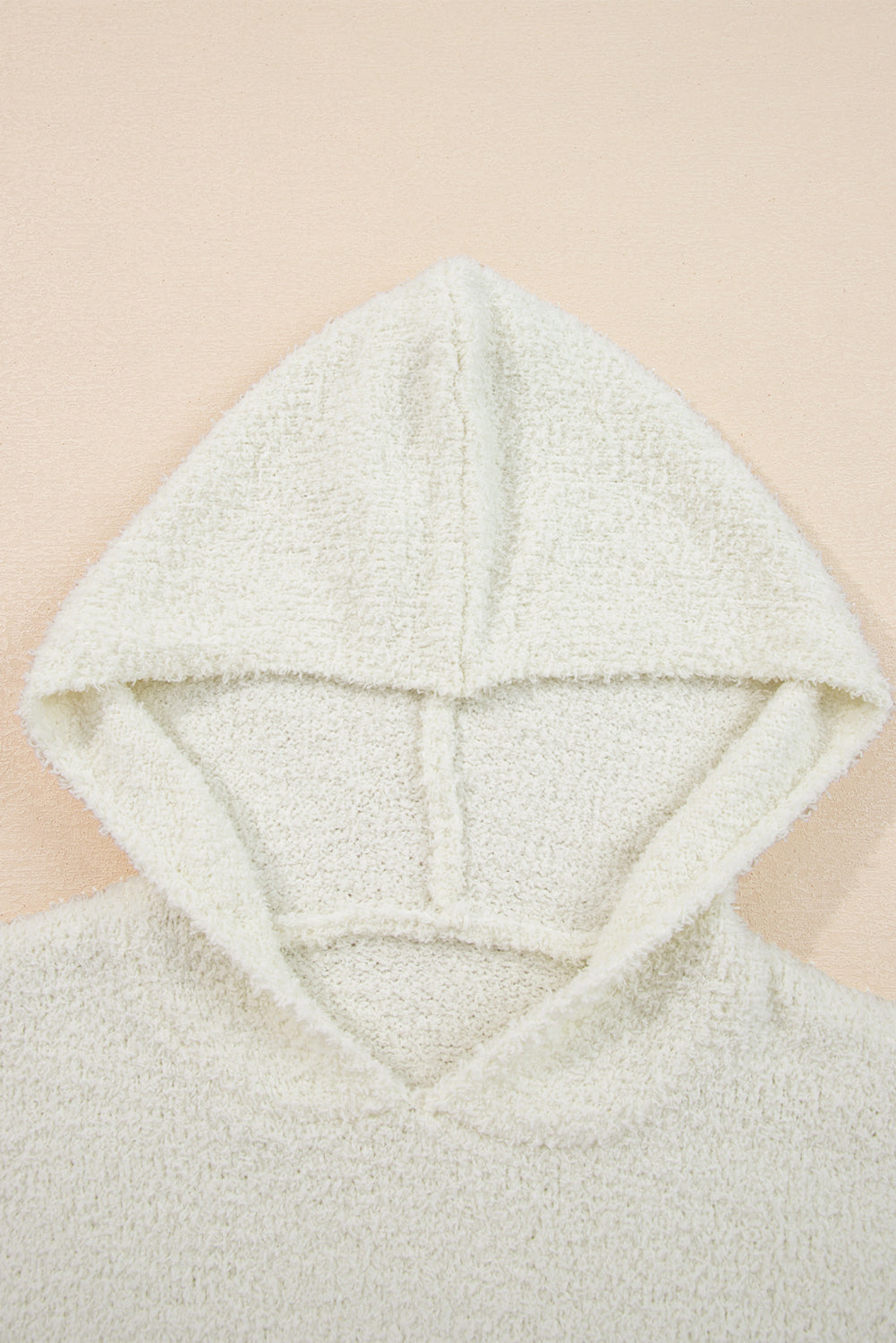 White Striped Popcorn Knit Hooded Sweater - Image 3