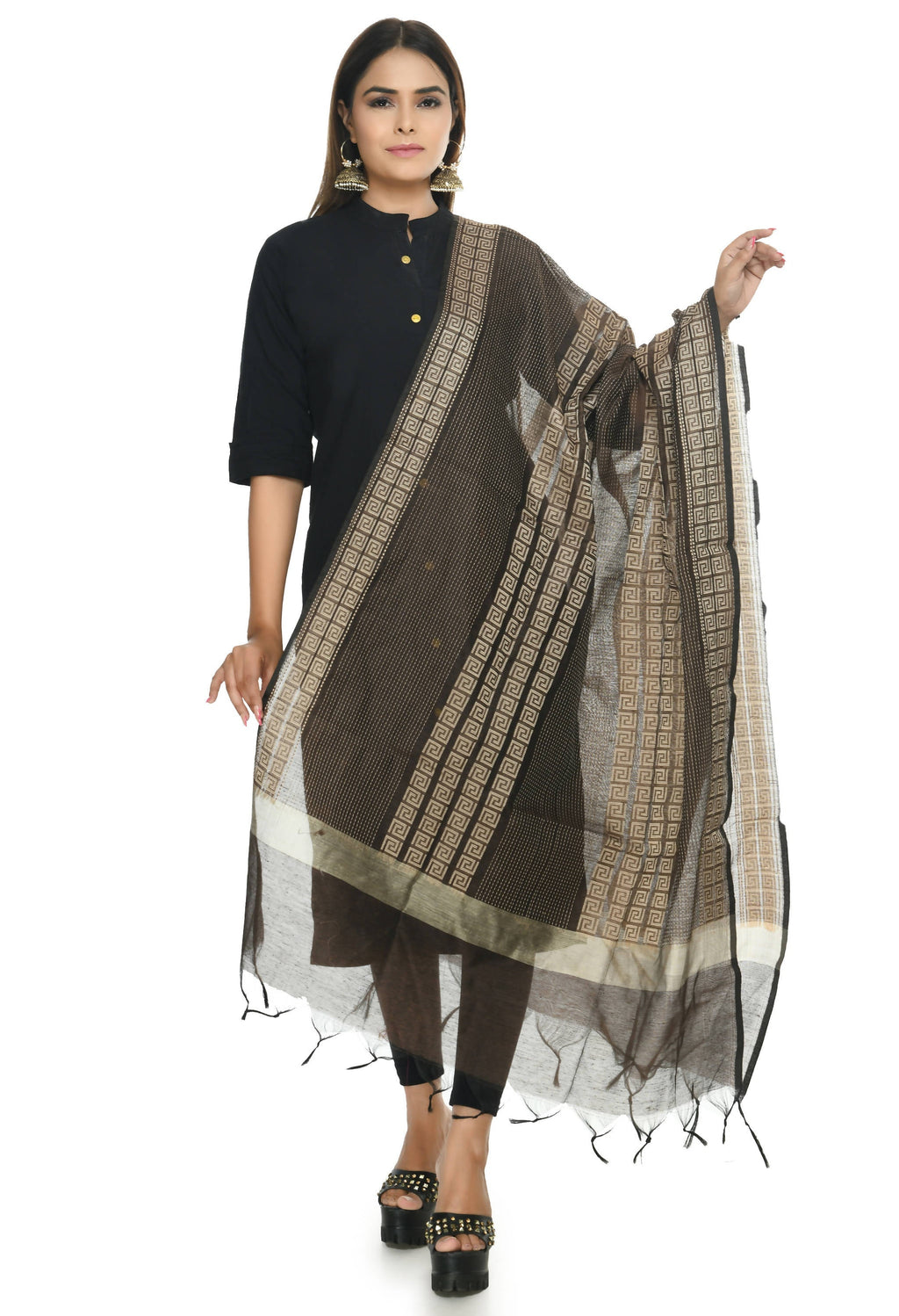 Brown Handloom Cotton Dupatta - Versatile Earthy Ethnic Drape