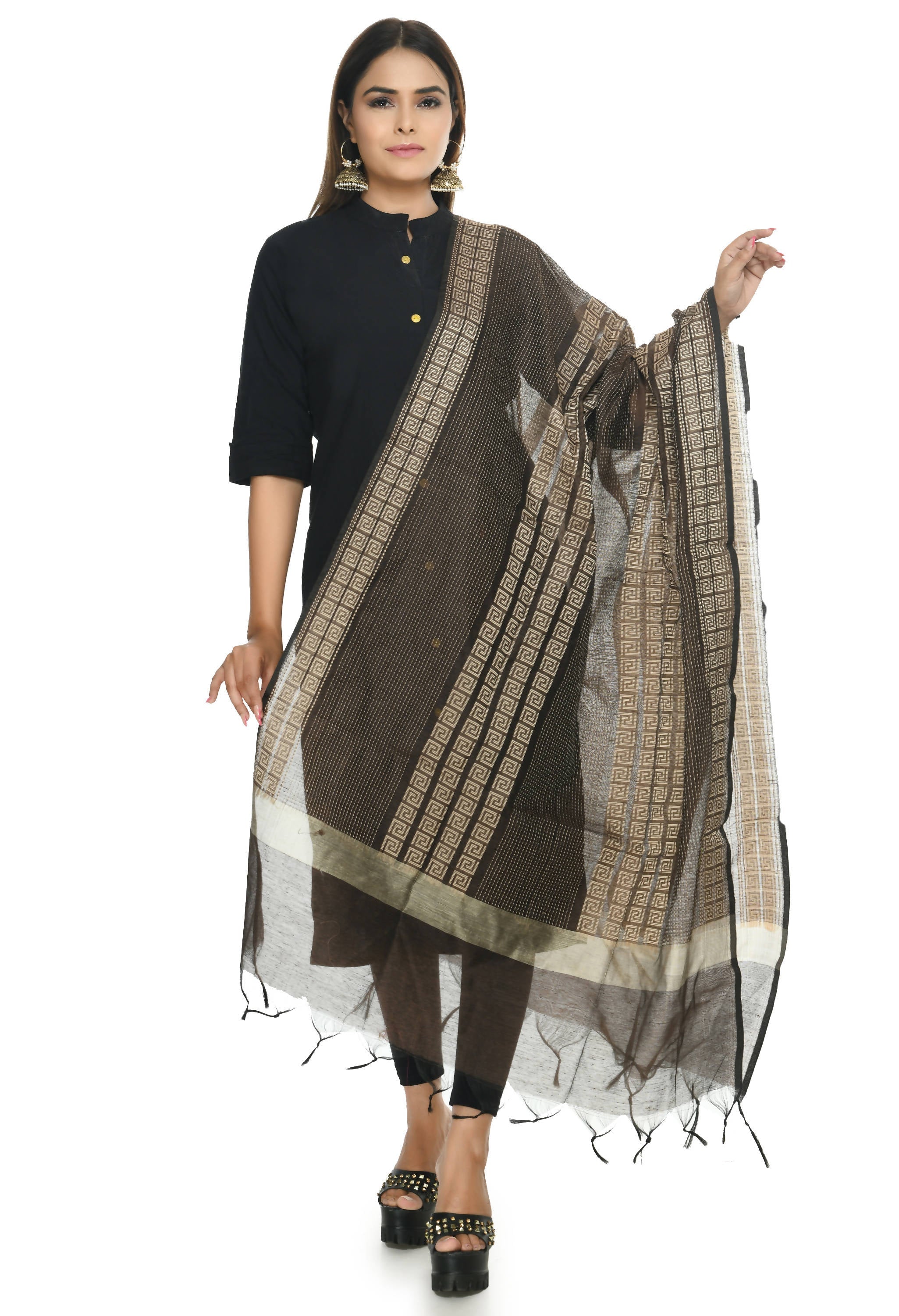 Brown Handloom Cotton Dupatta - Versatile Earthy Ethnic Drape