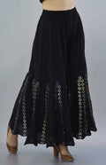 Chic black palazzo pants with mirror work floral embroidery