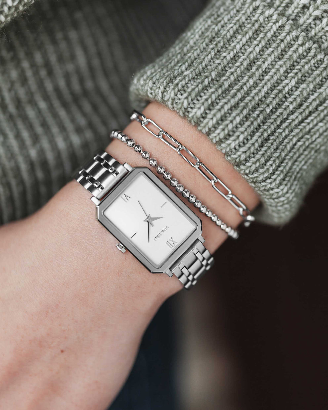 Sterling Silver Chain Link Bracelet - Elegant Rhodium Finish