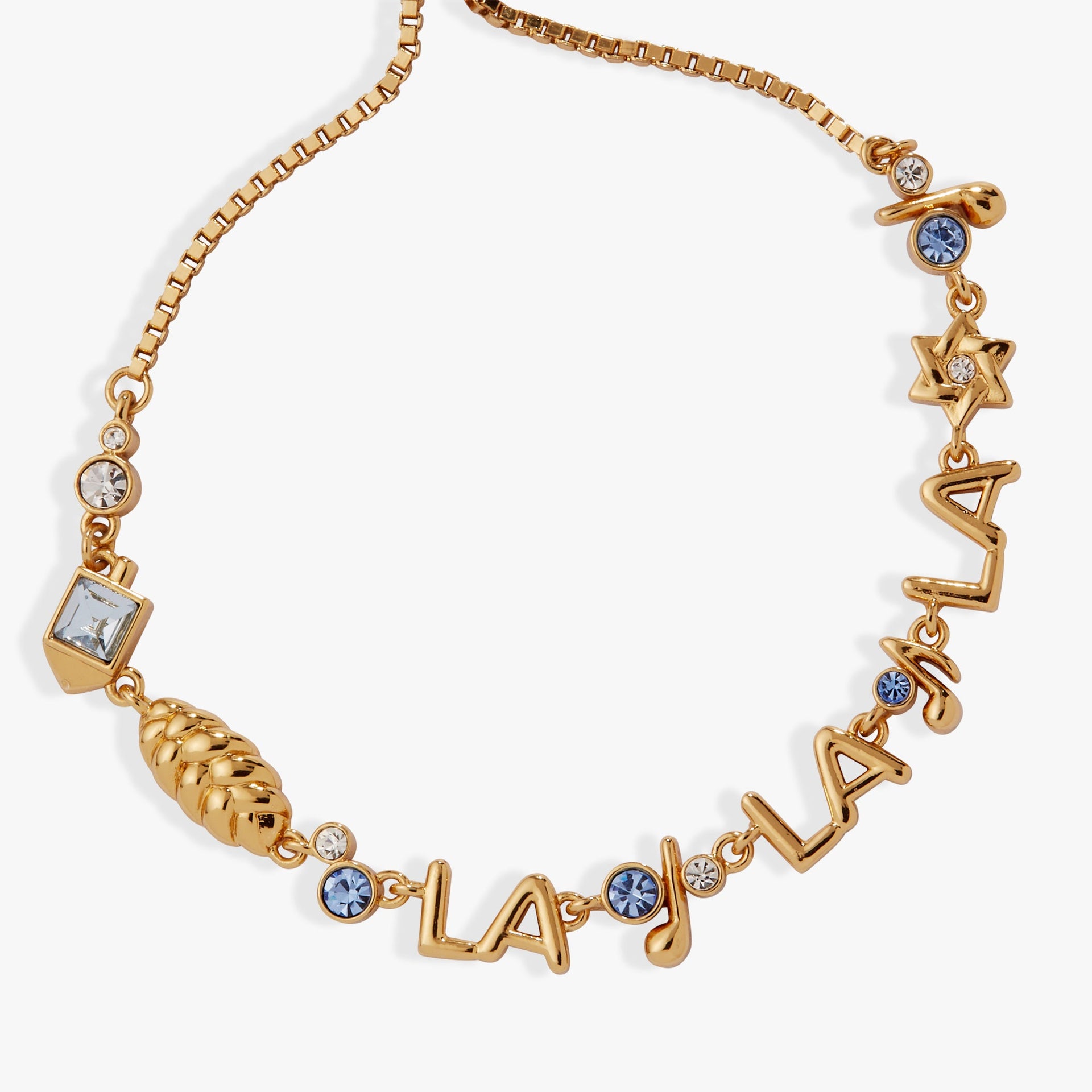 Challah-la-la-la Bolo Bracelet with Clear and Aquamarine Stones