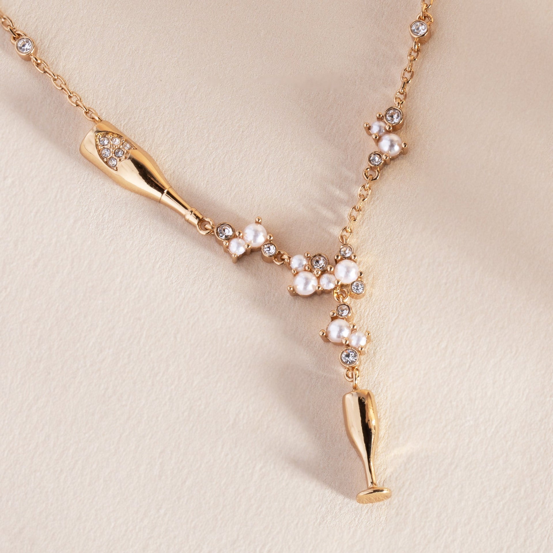 Champagne Pearl & Crystal Pendant Necklace for Festive Occasions