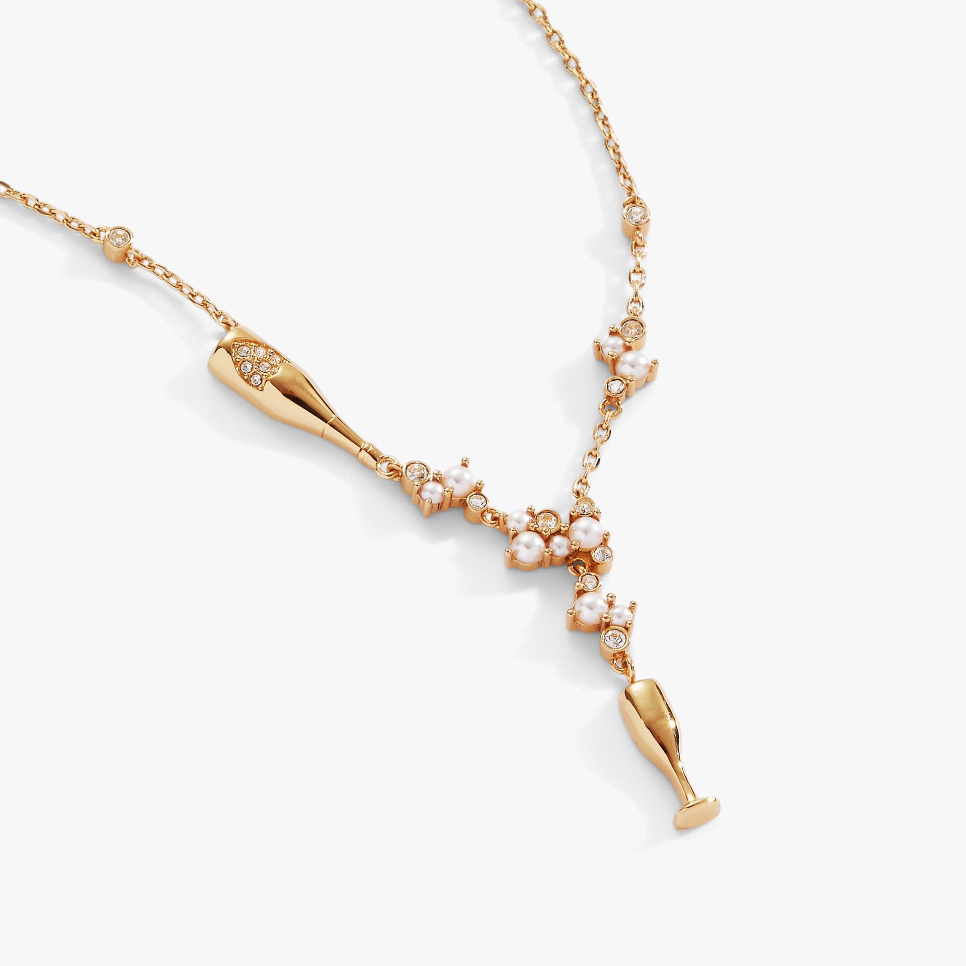 Champagne Pearl & Crystal Pendant Necklace for Festive Occasions