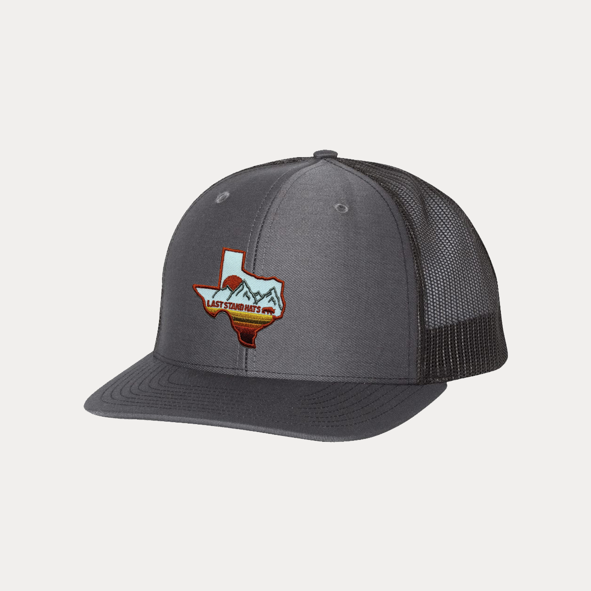 Texas Mountains Orange Curved Bill Trucker Hat Mesh Back Cap