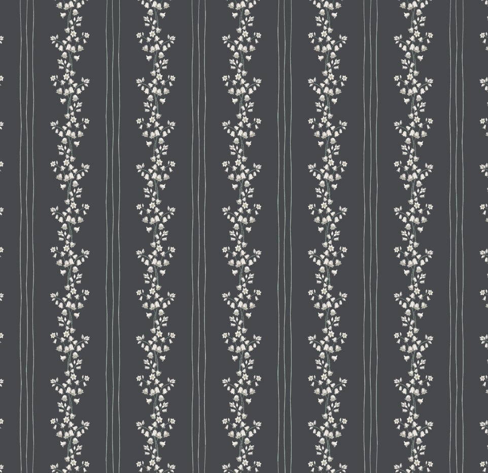 Janie Floral Wallpaper in Blue, White, Charcoal, and Cream