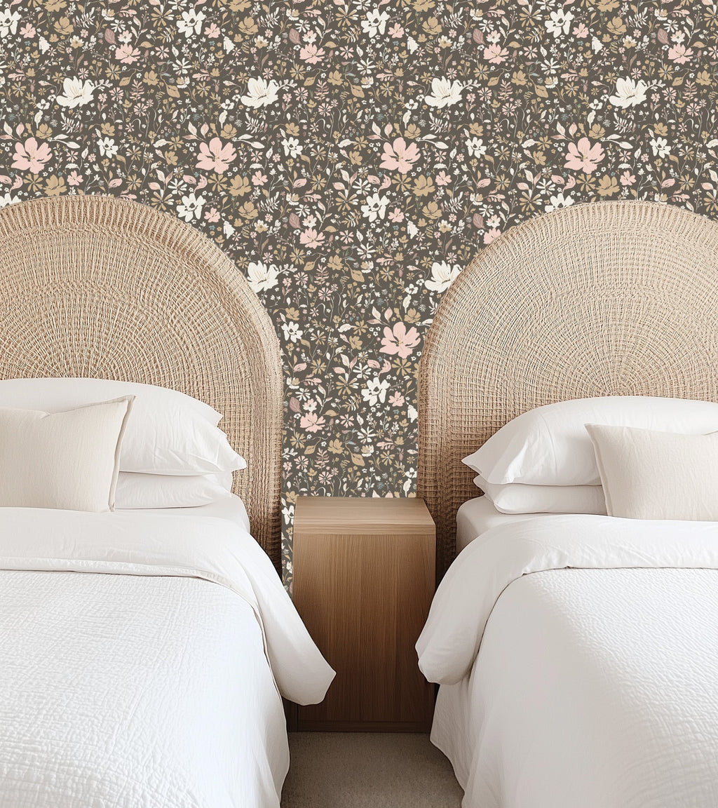 Martie Floral Removable Wallpaper in Pink and Sage-Green
