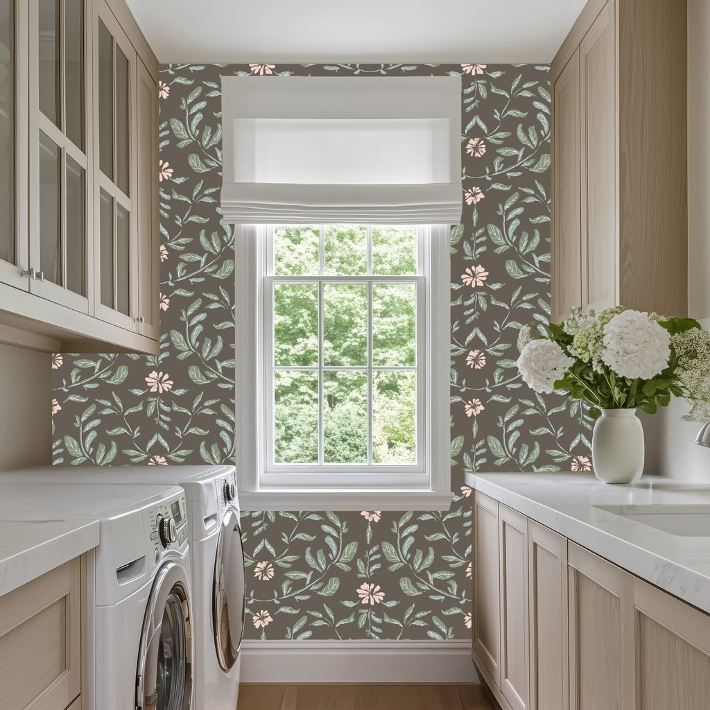 Laurie Botanical Removable Wallpaper in Green, Cream and Taupe
