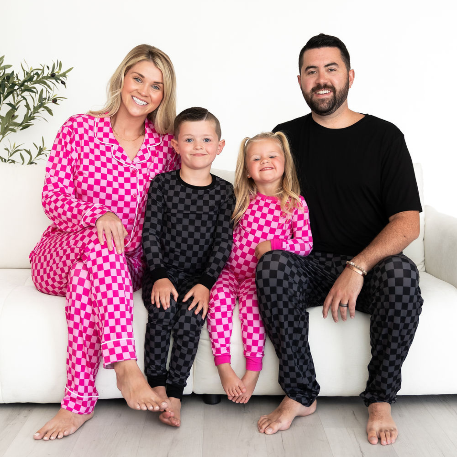 Women's Pink Checkerboard Button-Up Pajama Set - Image 3