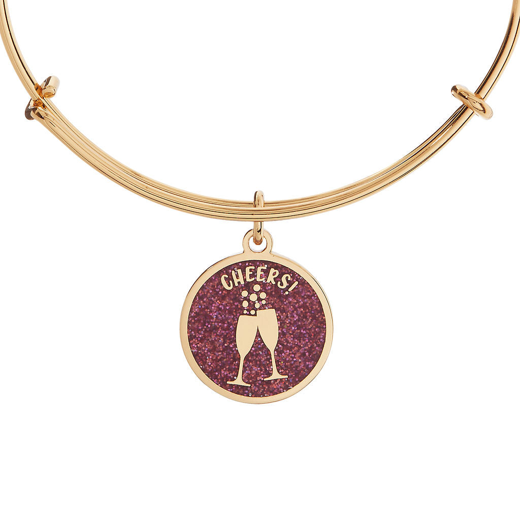 Happy New Year Cheers Bangle Bracelet with Pink Glitter Charm