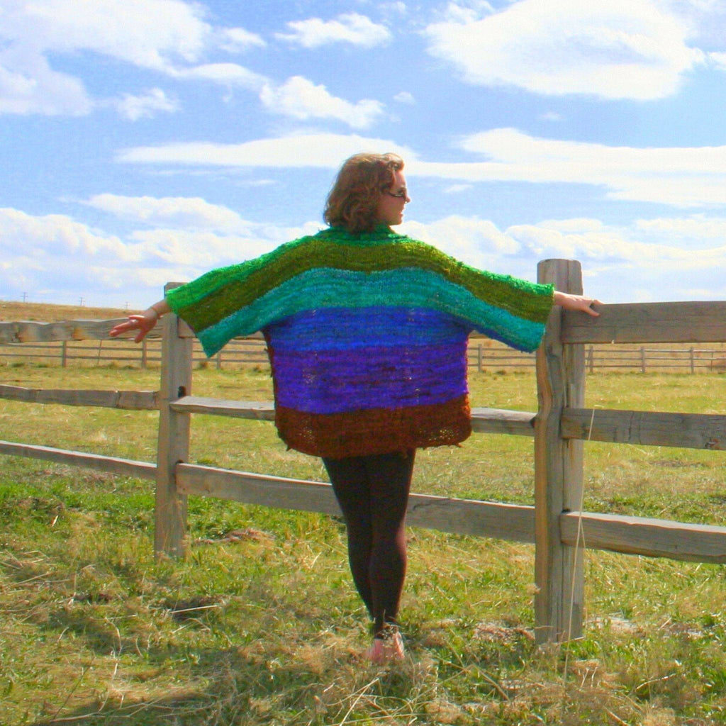 Rainbow Ribbon Kimono Jacket Knit Pattern for Colorful Layering