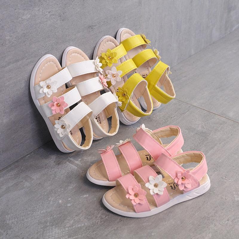 Girls Floral Flat Sandals – Open-Toe Summer Party Dress Shoes