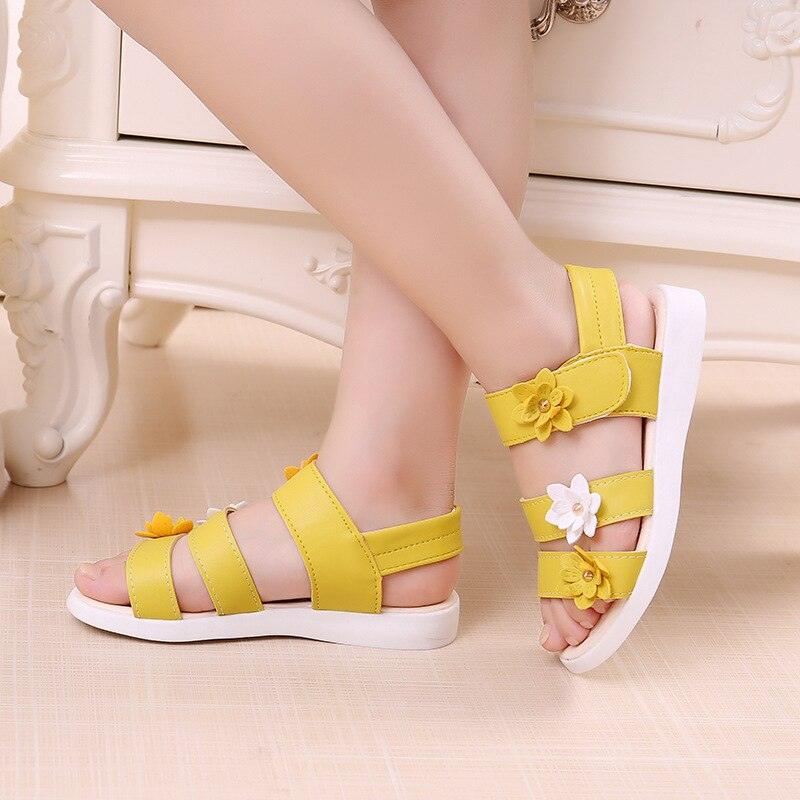 Girls Floral Flat Sandals – Open-Toe Summer Party Dress Shoes