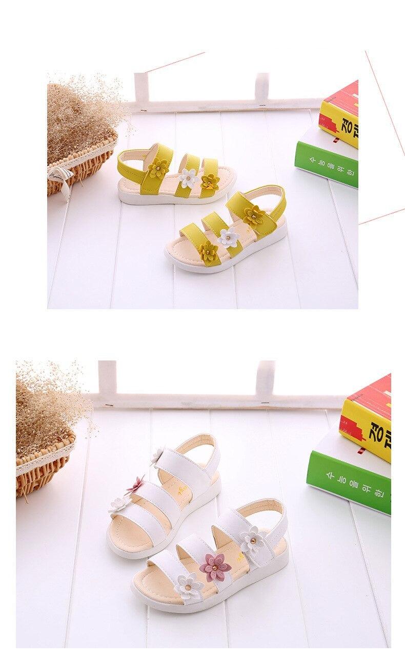 Girls Floral Flat Sandals – Open-Toe Summer Party Dress Shoes