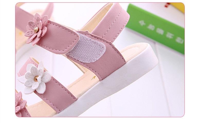 Girls Floral Flat Sandals – Open-Toe Summer Party Dress Shoes