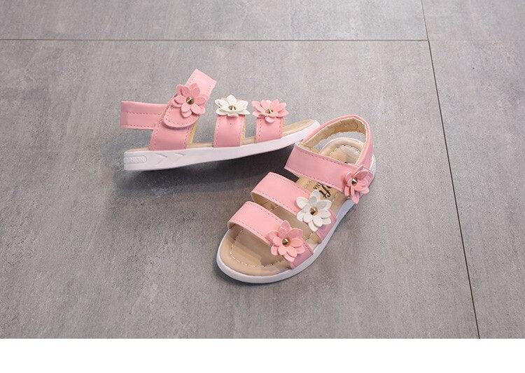 Girls Floral Flat Sandals – Open-Toe Summer Party Dress Shoes