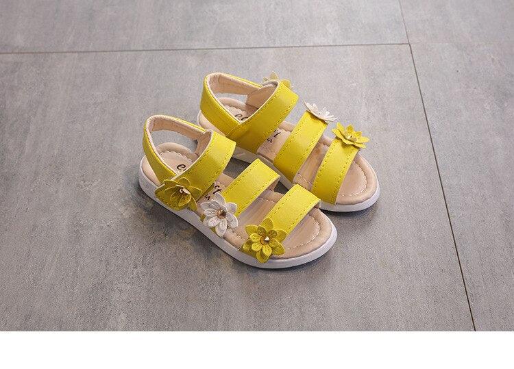 Girls Floral Flat Sandals – Open-Toe Summer Party Dress Shoes