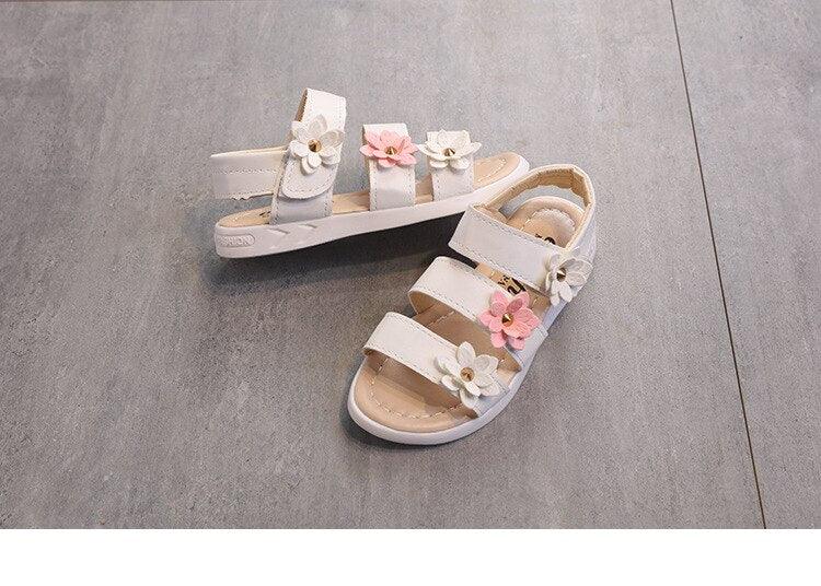Girls Floral Flat Sandals – Open-Toe Summer Party Dress Shoes