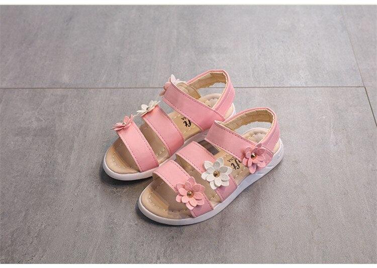 Girls Floral Flat Sandals – Open-Toe Summer Party Dress Shoes