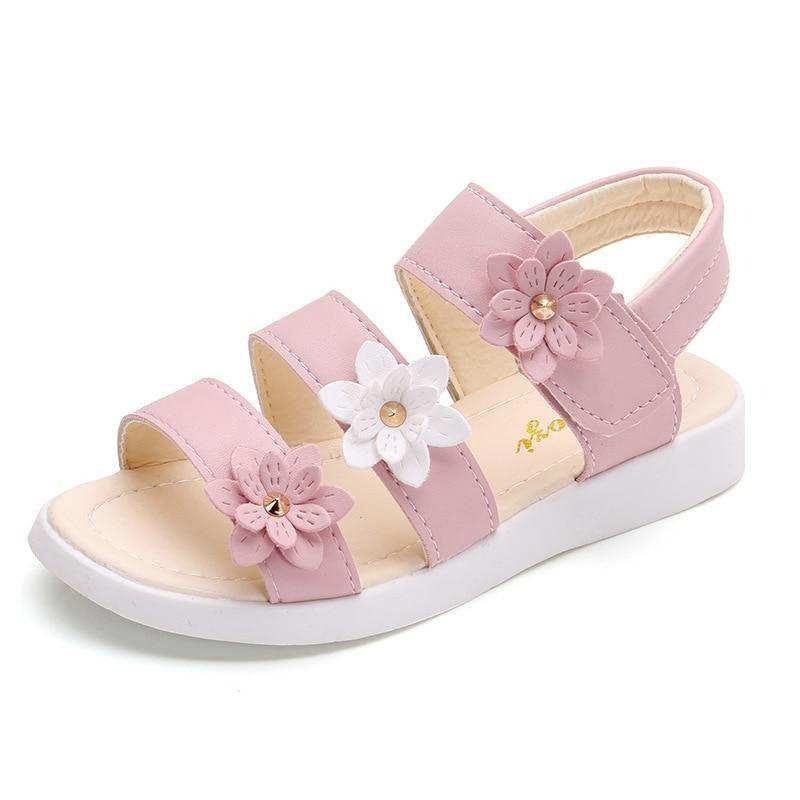 Girls Floral Flat Sandals – Open-Toe Summer Party Dress Shoes