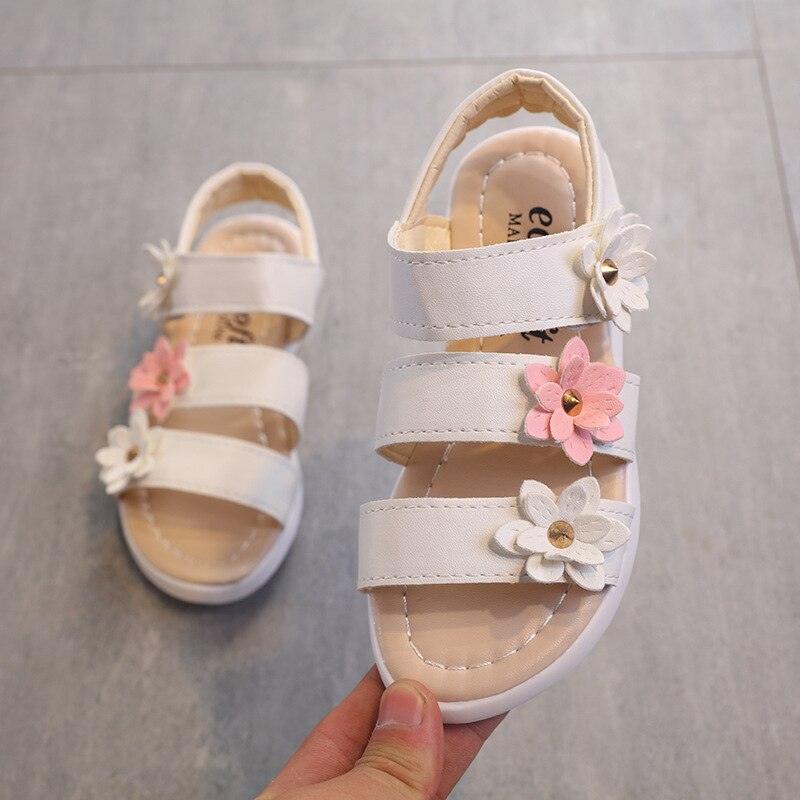 Girls Floral Flat Sandals – Open-Toe Summer Party Dress Shoes
