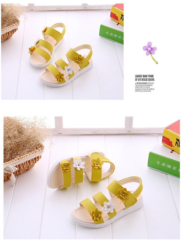 Girls Floral Flat Sandals – Open-Toe Summer Party Dress Shoes