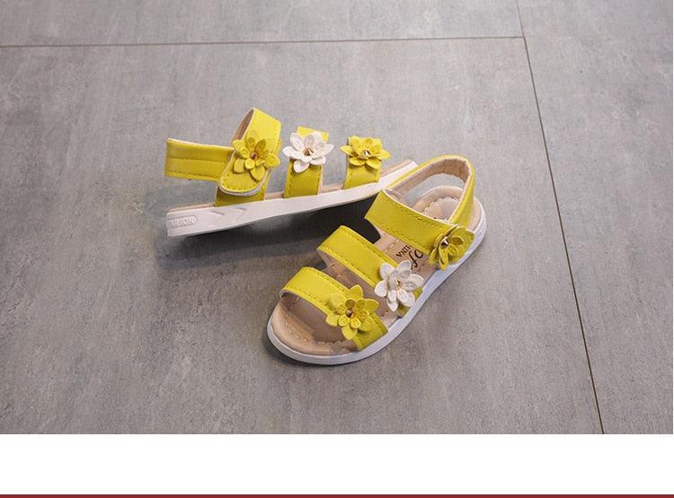 Girls Floral Flat Sandals – Open-Toe Summer Party Dress Shoes