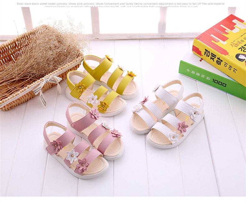 Girls Floral Flat Sandals – Open-Toe Summer Party Dress Shoes