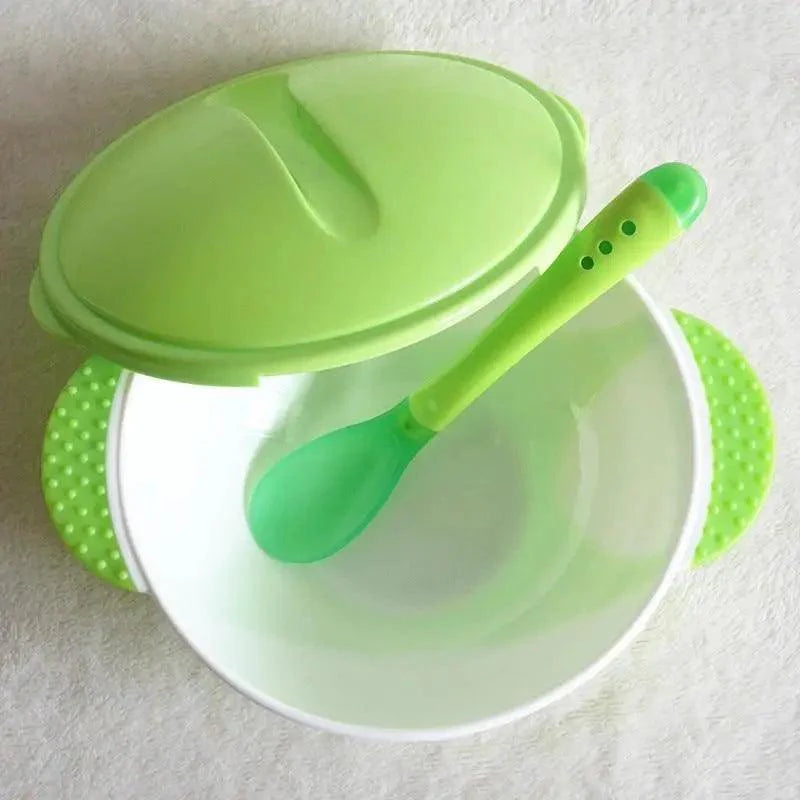 Baby Suction Bowl and Temperature Sensing Spoon Set - Blue/White