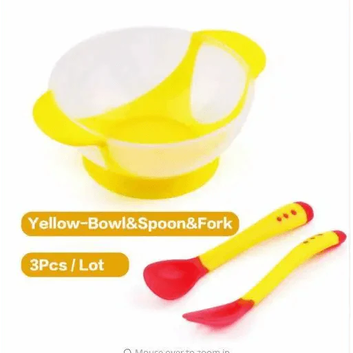 Baby Suction Bowl and Temperature Sensing Spoon Set - Blue/White