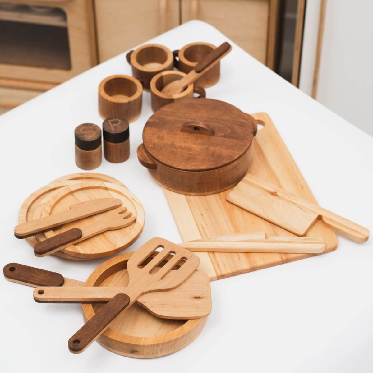 Wooden Play Kitchen Dishes Set for Imaginative Toddler Pretend Play