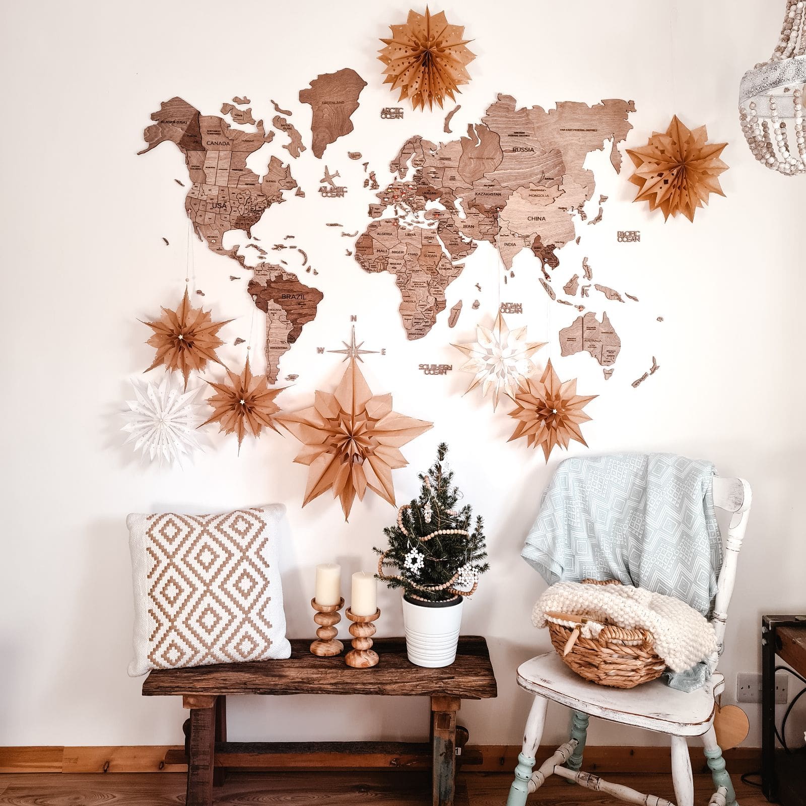 Terra Wooden Travel Map for Christmas and Home Decor