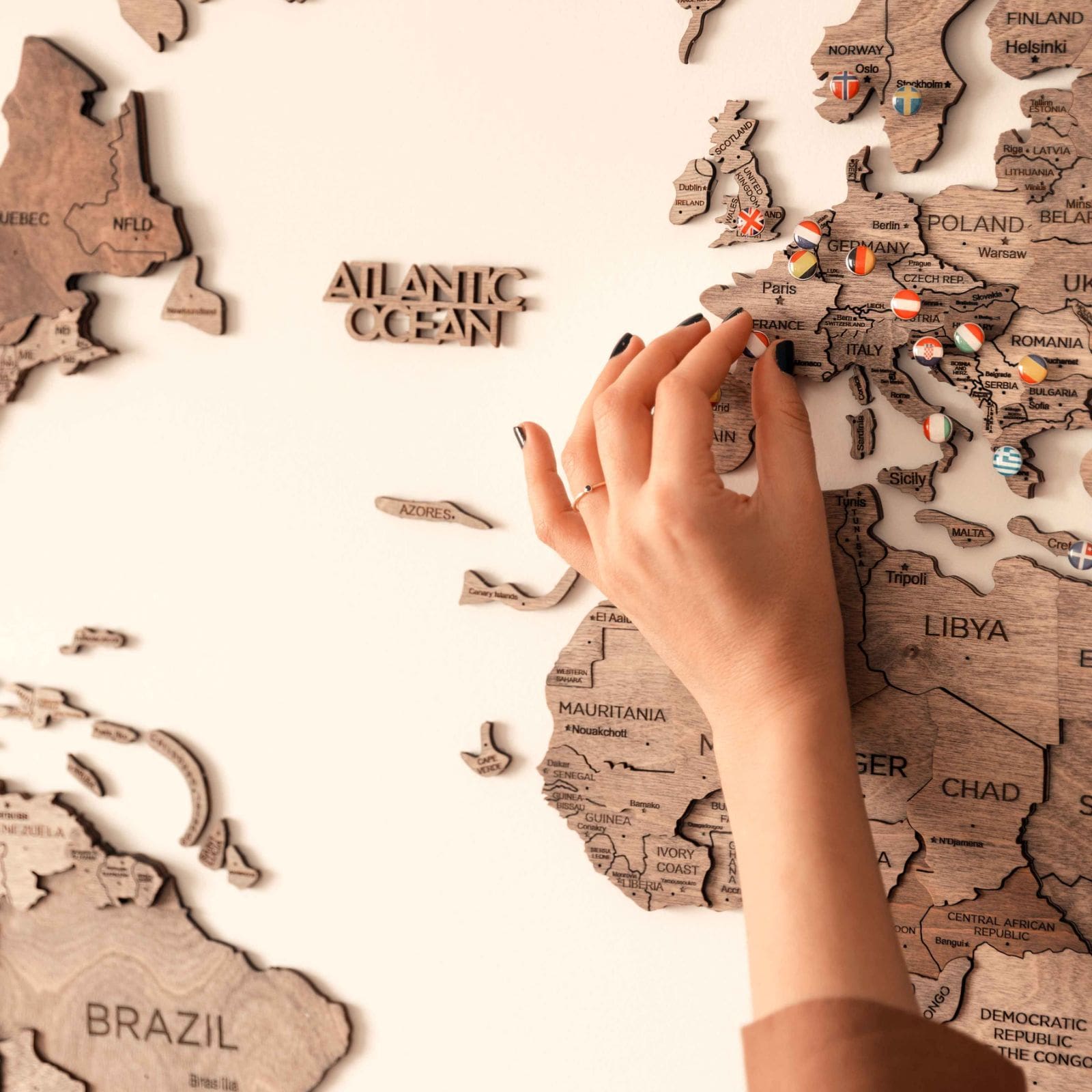 Terra Wooden Travel Map for Christmas and Home Decor