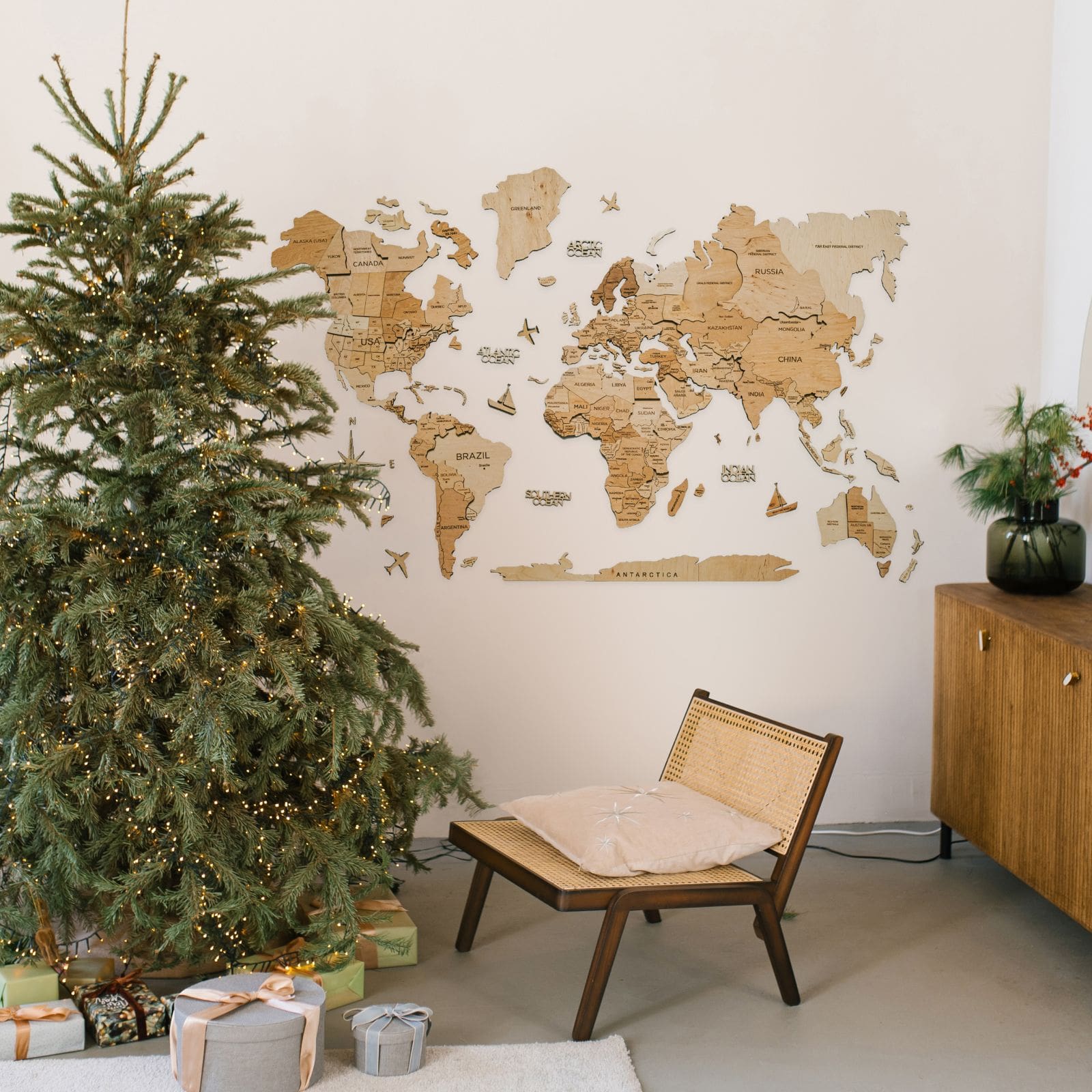 Gold Festive Lighted Wall Map Christmas Home Decor
