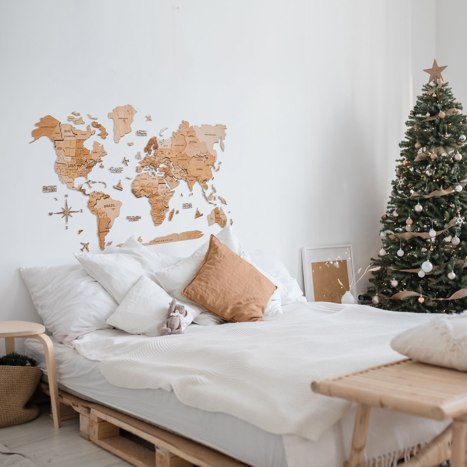 Gold Festive Lighted Wall Map Christmas Home Decor