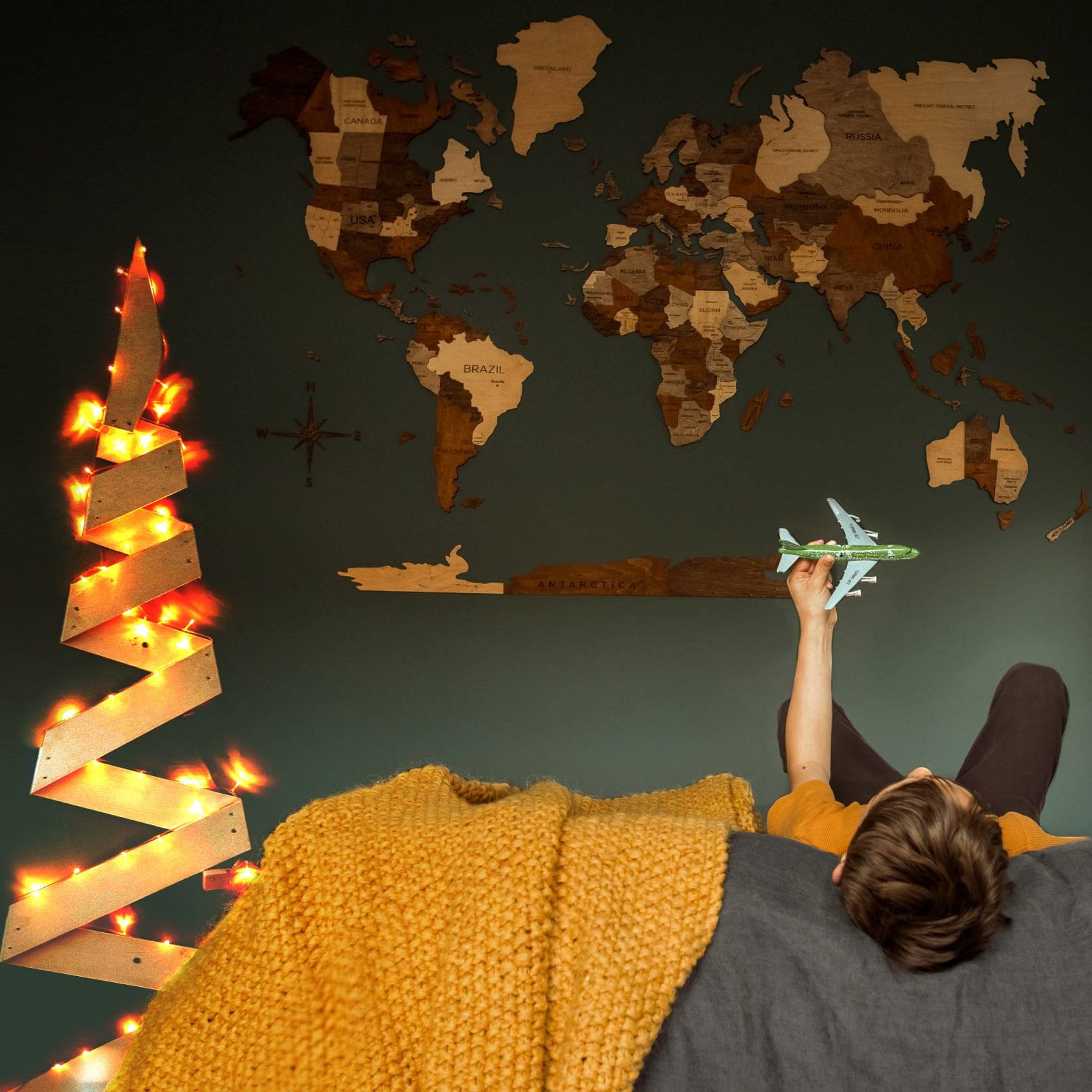 Multicolor Wooden Travel Map - Adventure Themed Wall Decor