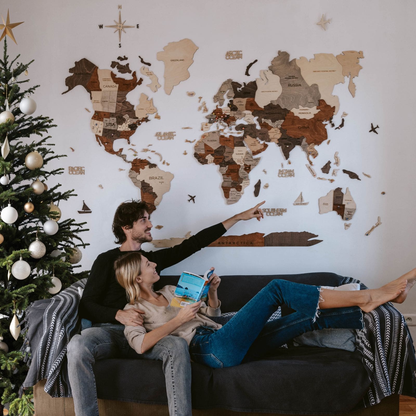 Multicolor Wooden Travel Map - Adventure Themed Wall Decor