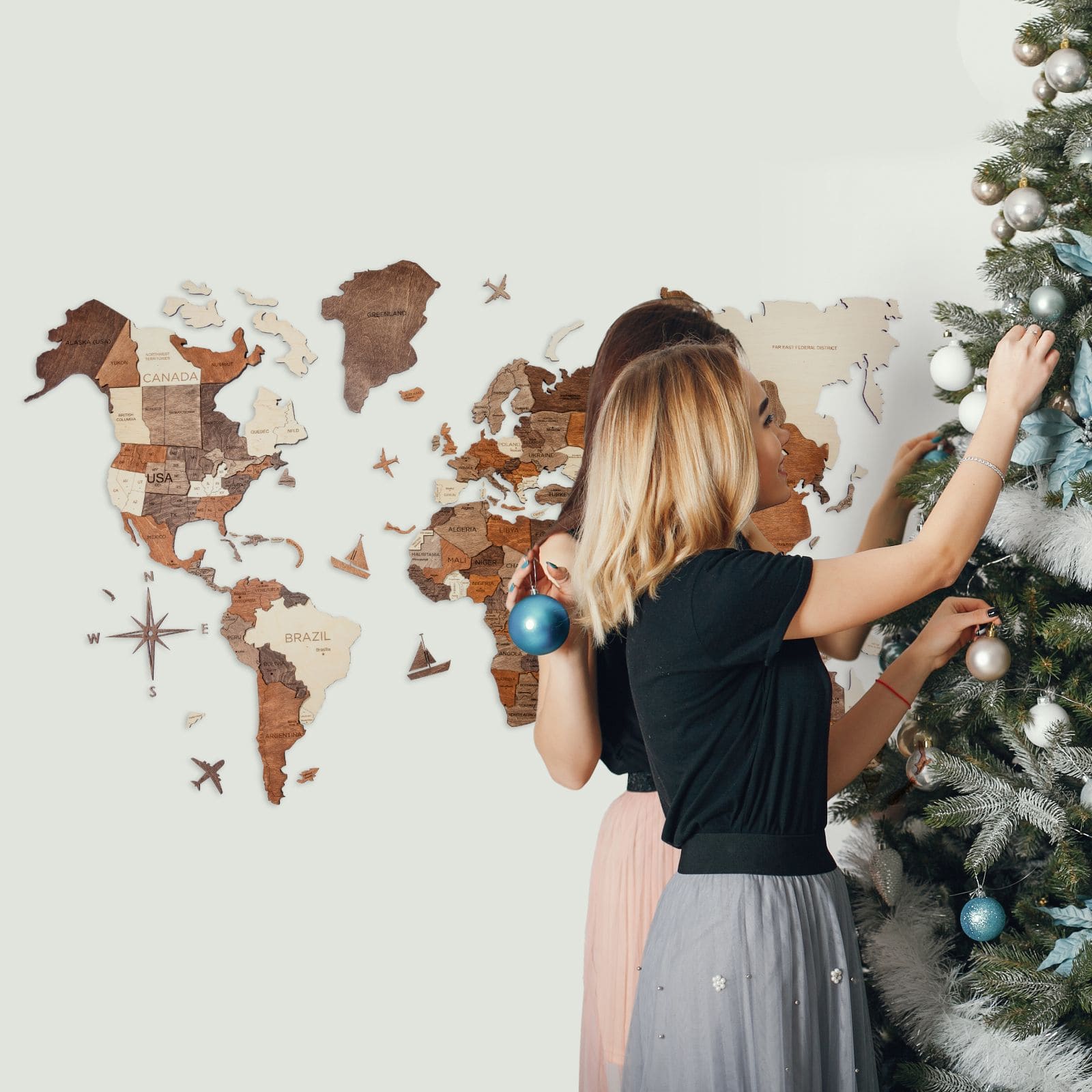 Multicolor Wooden Travel Map - Adventure Themed Wall Decor